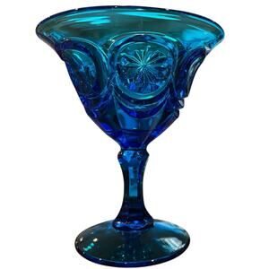 Fenton Knobby Bull’s Eye x Red Cliff Colonial Blue Glass Flared Pedestal Compote